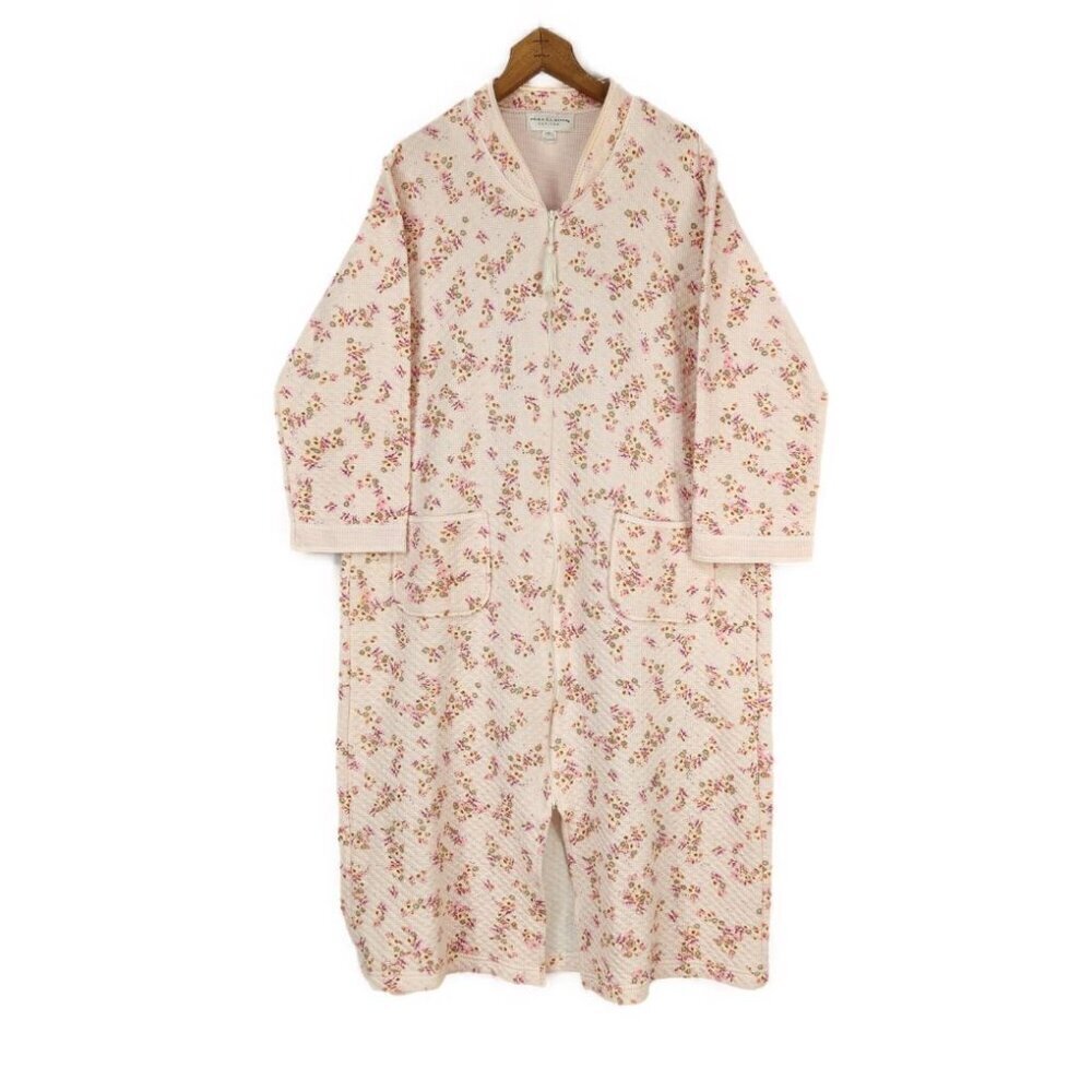 Miss Elaine Petites Quilted Floral Zip Women's Sleepwear Sz PL Pink Robe Long